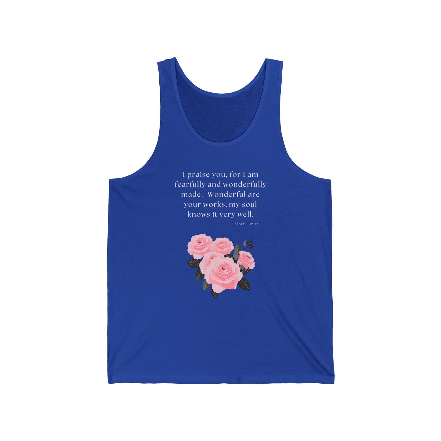 Unisex Jersey Tank - Awesomely Wonderful - Psalm 139:14 (White Letters)
