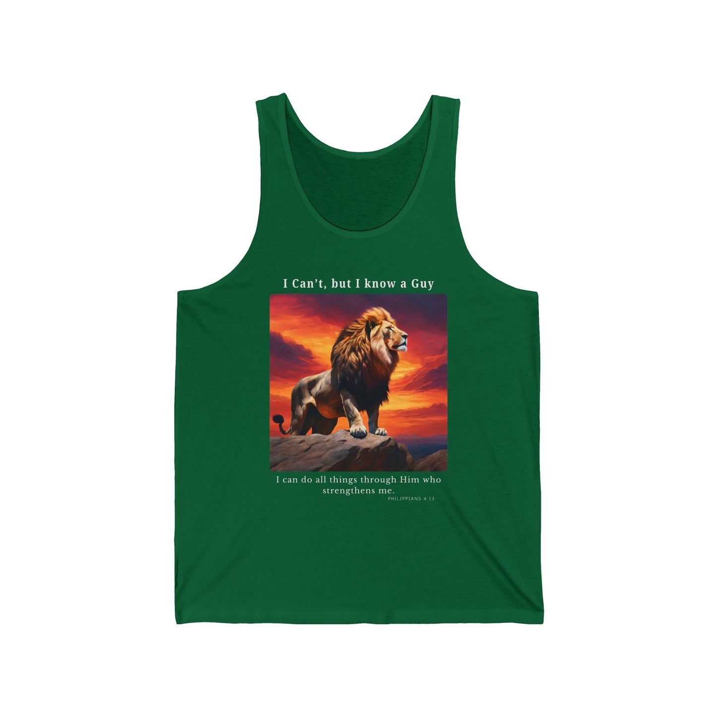 Unisex Jersey Tank - I Know A Guy - Philippians 4:13 (White Letters)