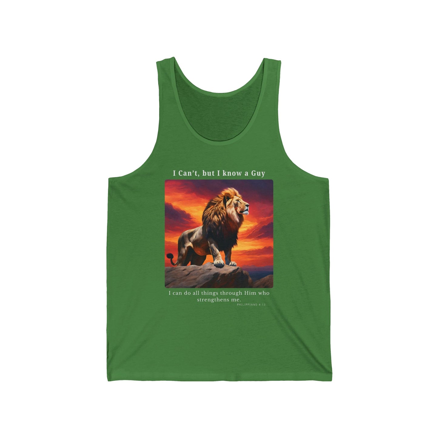 Unisex Jersey Tank - I Know A Guy - Philippians 4:13 (White Letters)