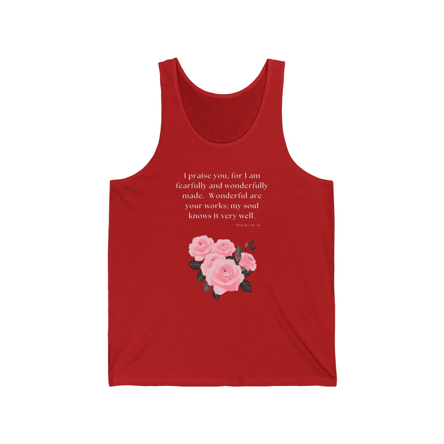 Unisex Jersey Tank - Awesomely Wonderful - Psalm 139:14 (White Letters)