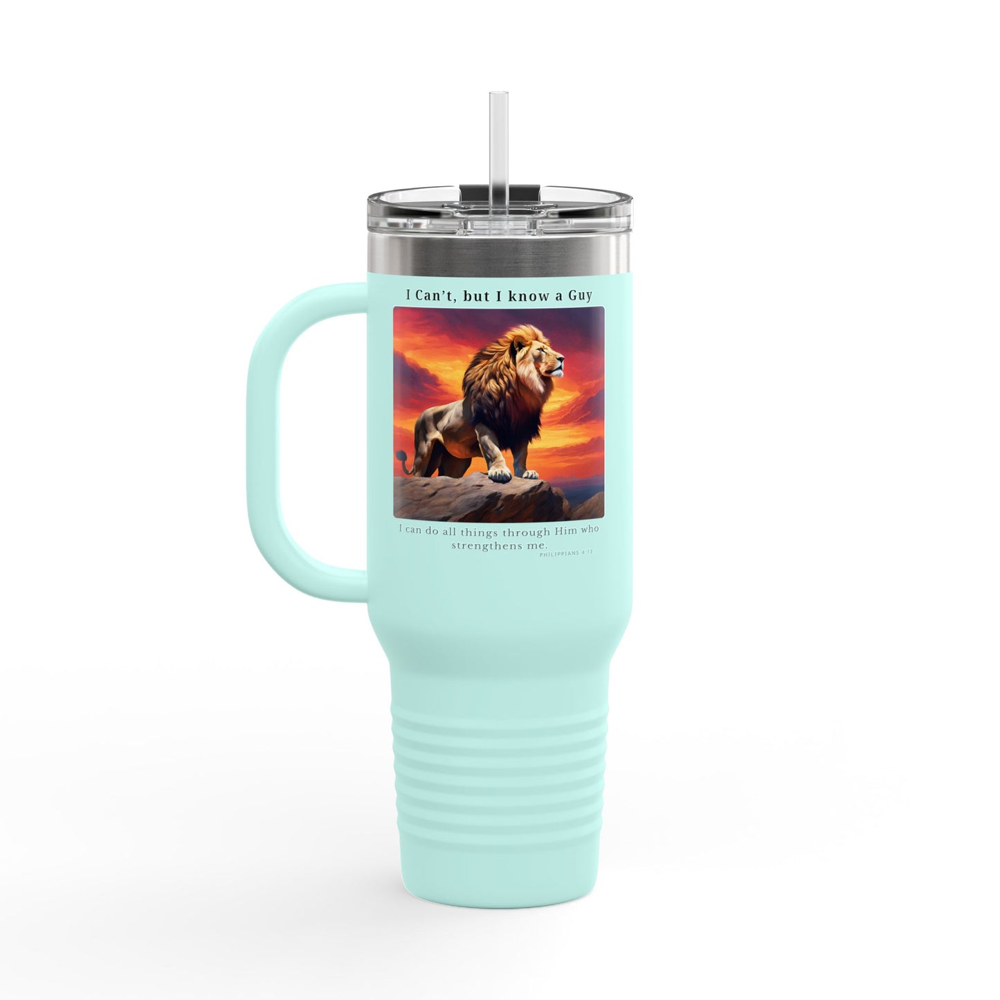 Insulated Travel Mug, 40oz - I Know A Guy - Philippians 4:13
