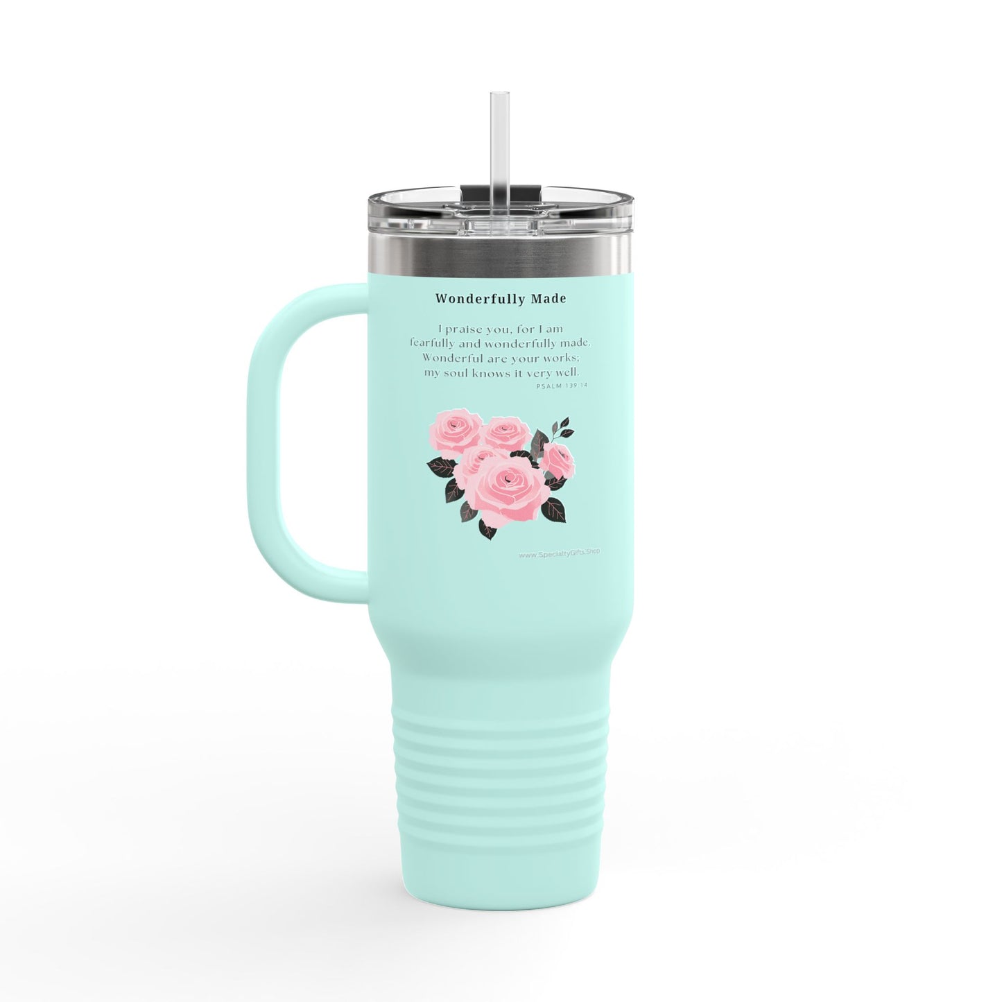 Insulated Travel Mug, 40oz - Wonderfully Made - Psalm 139:14