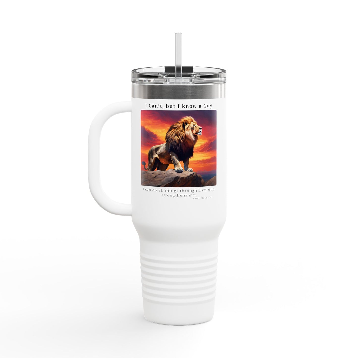 Insulated Travel Mug, 40oz - I Know A Guy - Philippians 4:13