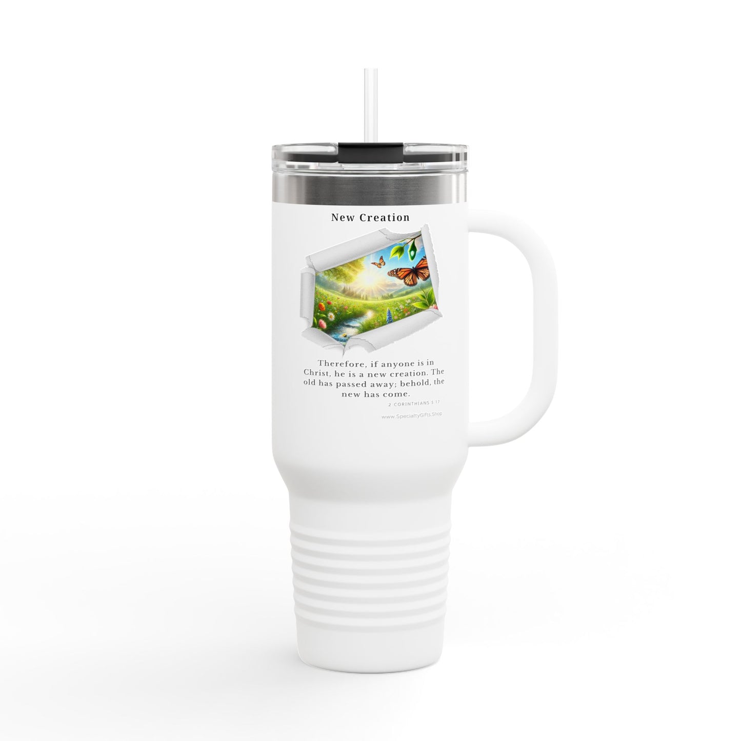 Insulated Travel Mug, 40oz - New Creation - 2 Corinthians 5:17