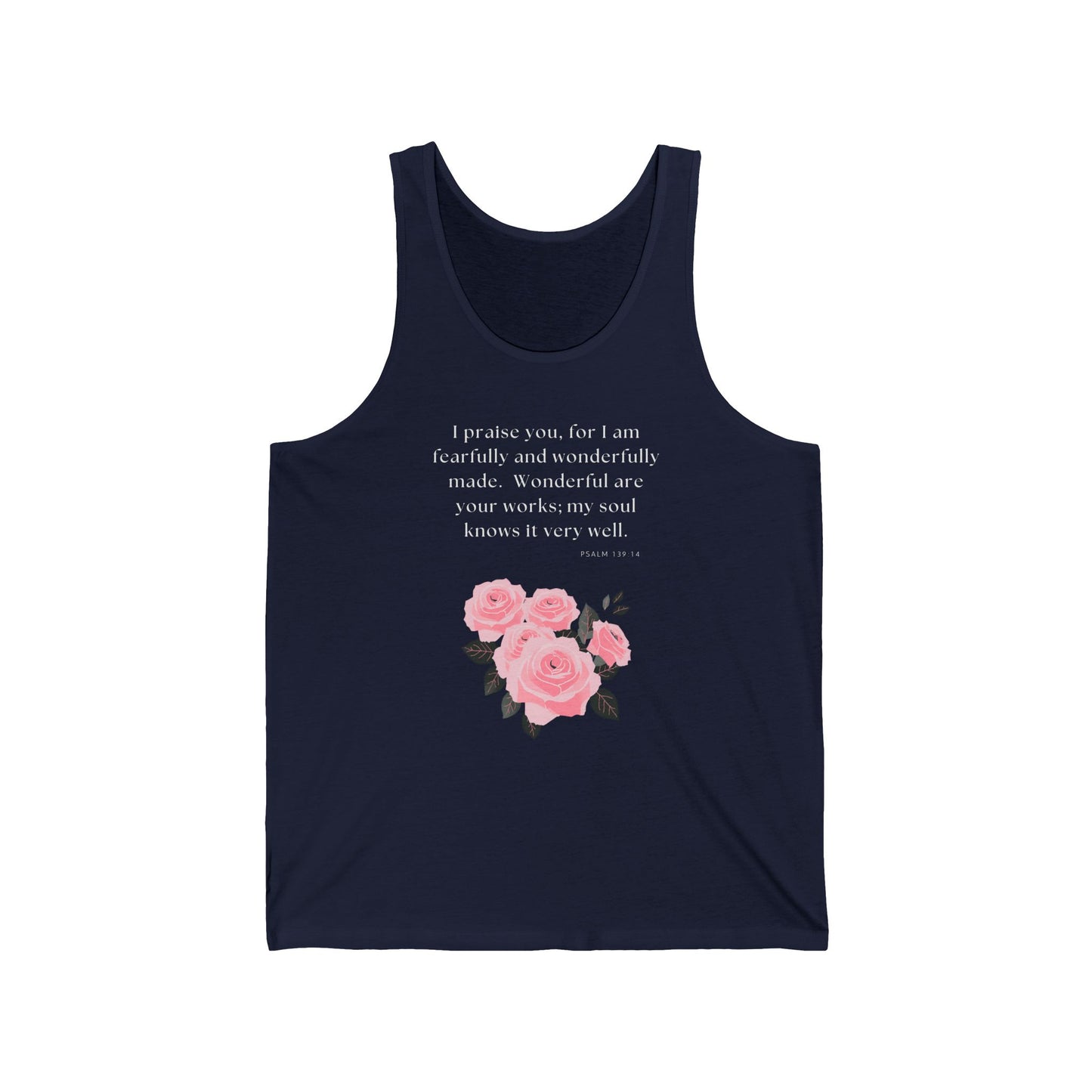 Unisex Jersey Tank - Awesomely Wonderful - Psalm 139:14 (White Letters)
