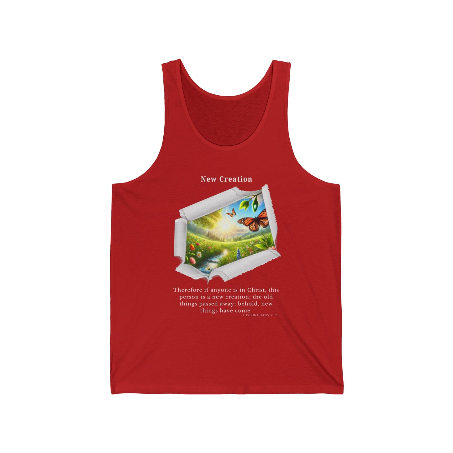 Unisex Jersey Tank - New Creation - 2 Corinthians 5:17 (White Letters)