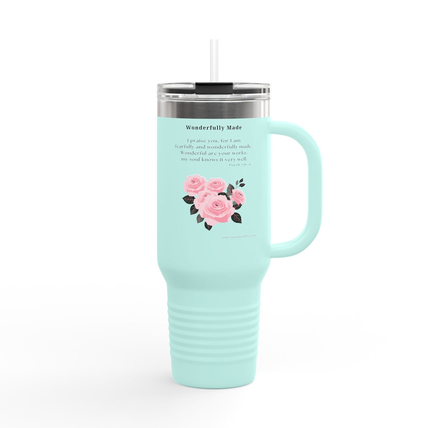 Insulated Travel Mug, 40oz - Wonderfully Made - Psalm 139:14