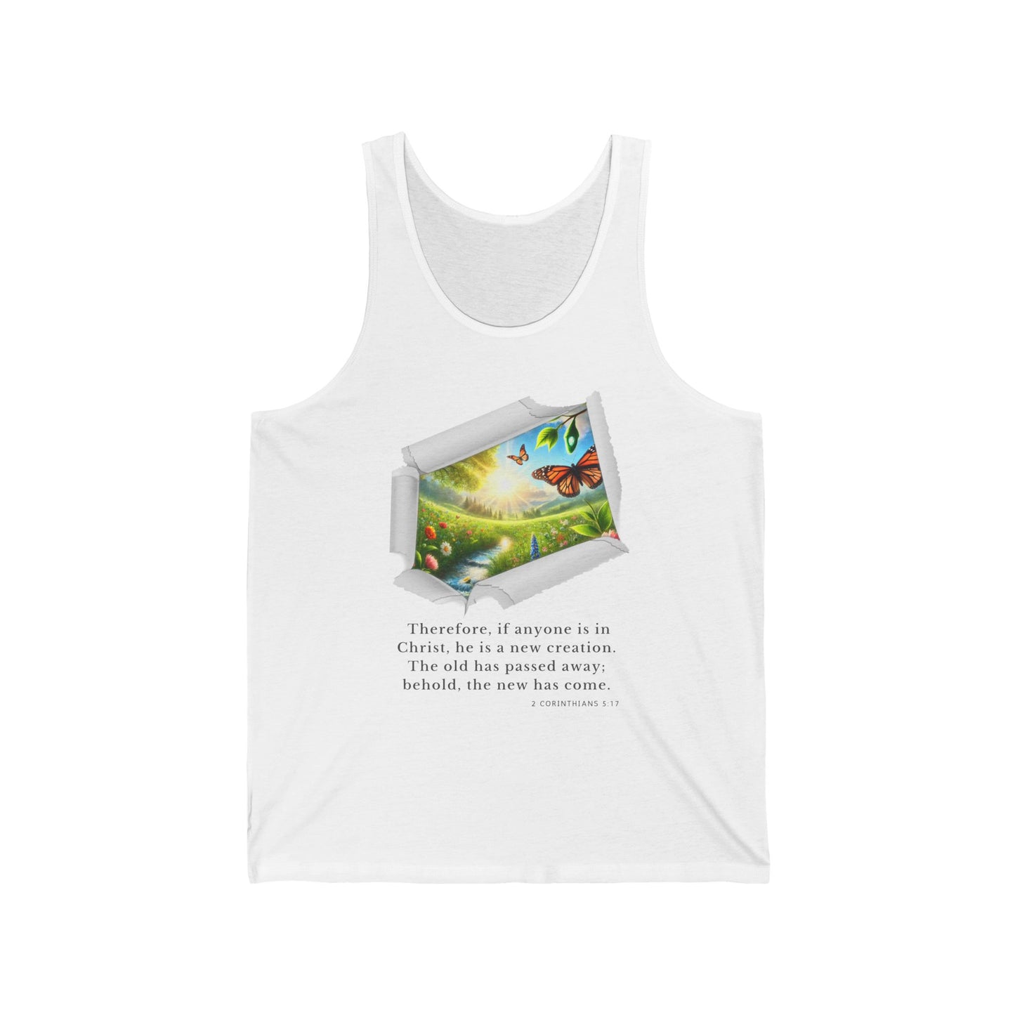 Unisex Jersey Tank - New Creation - 2 Corinthians 5:17 (White)