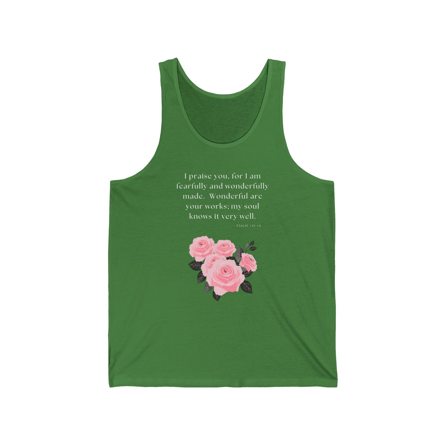 Unisex Jersey Tank - Awesomely Wonderful - Psalm 139:14 (White Letters)