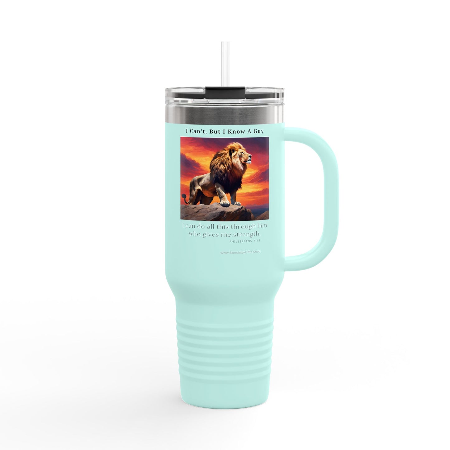 Insulated Travel Mug, 40oz - I Know A Guy - Philippians 4:13