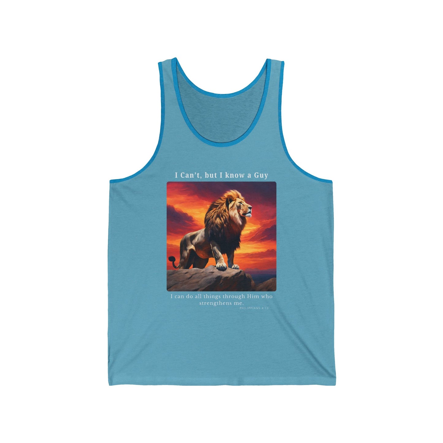 Unisex Jersey Tank - I Know A Guy - Philippians 4:13 (White Letters)