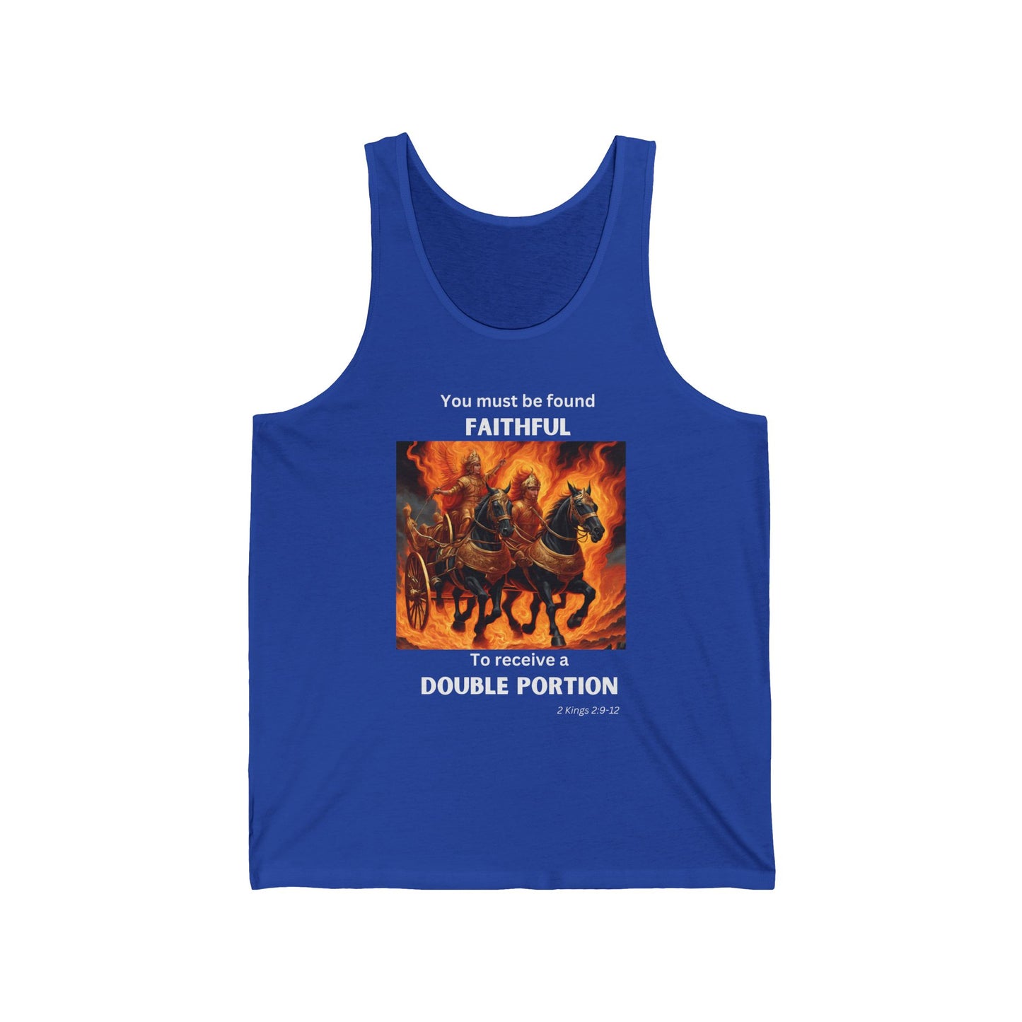 Unisex Jersey Tank - Double Portion - 2 Kings 2:9-12 (White Letters)