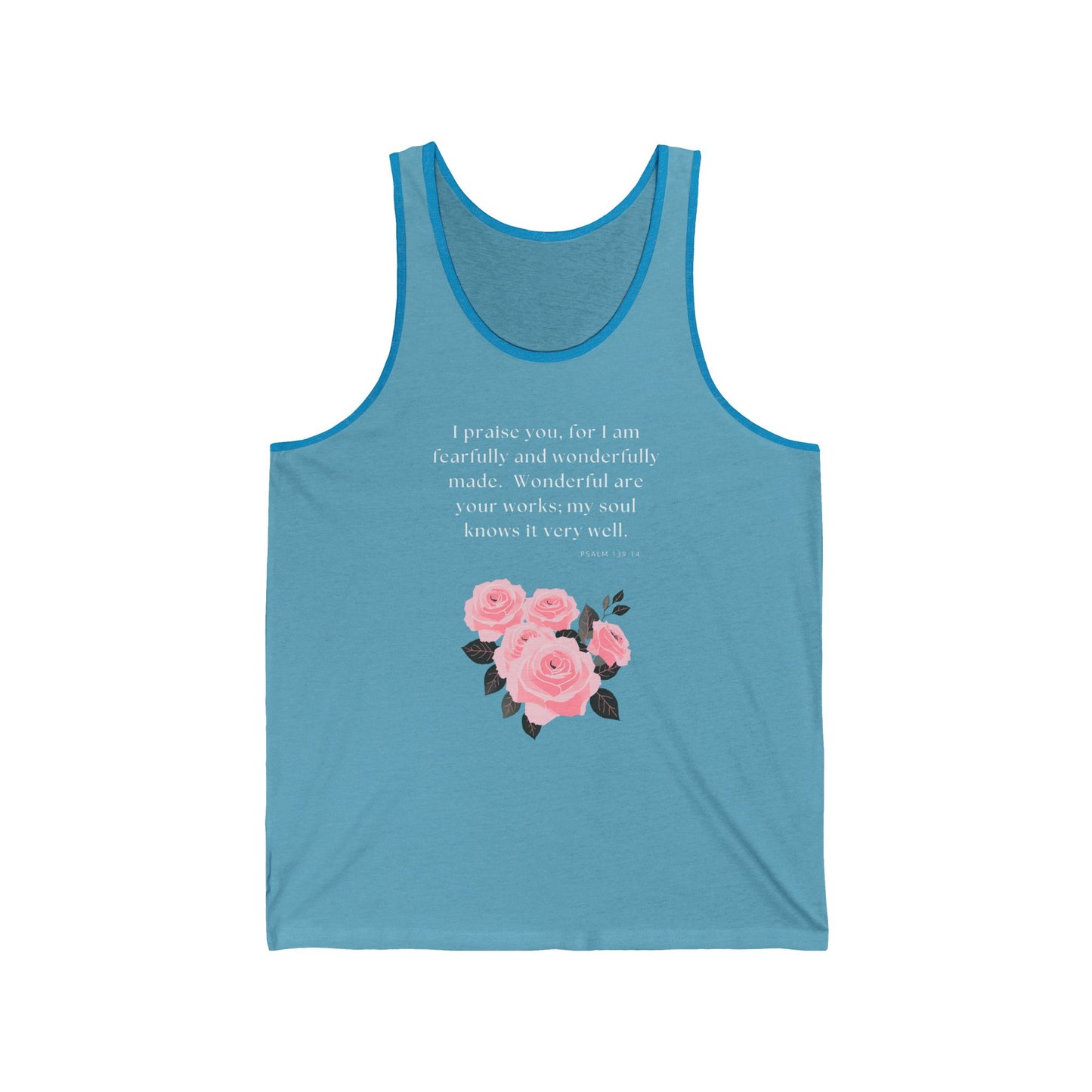 Unisex Jersey Tank - Awesomely Wonderful - Psalm 139:14 (White Letters)