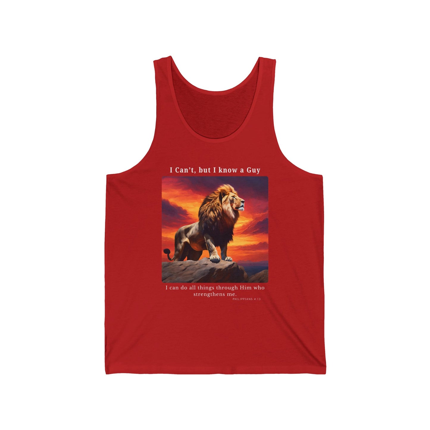 Unisex Jersey Tank - I Know A Guy - Philippians 4:13 (White Letters)