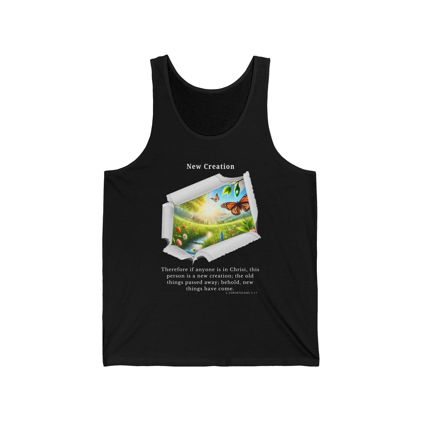 Unisex Jersey Tank - New Creation - 2 Corinthians 5:17 (White Letters)