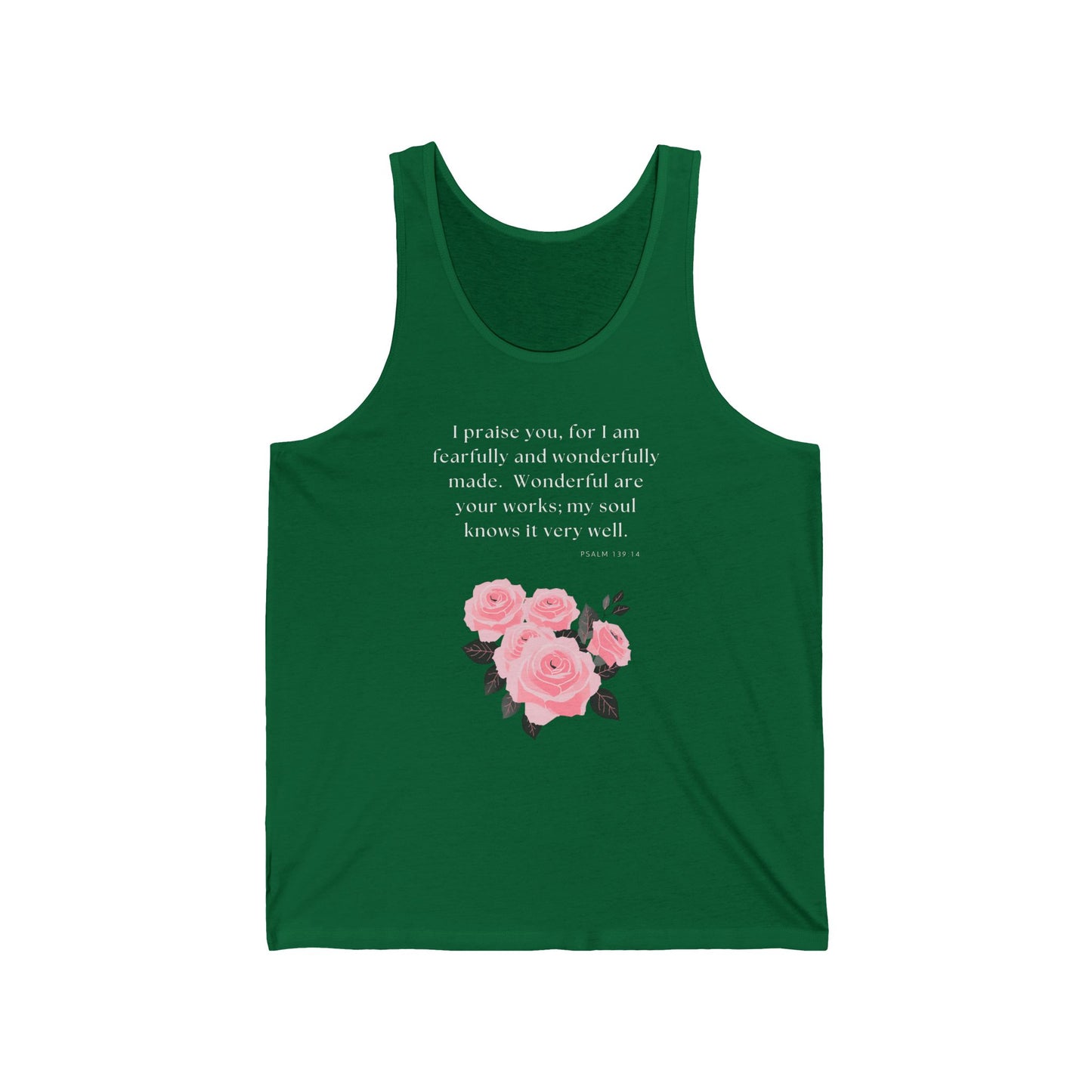 Unisex Jersey Tank - Awesomely Wonderful - Psalm 139:14 (White Letters)