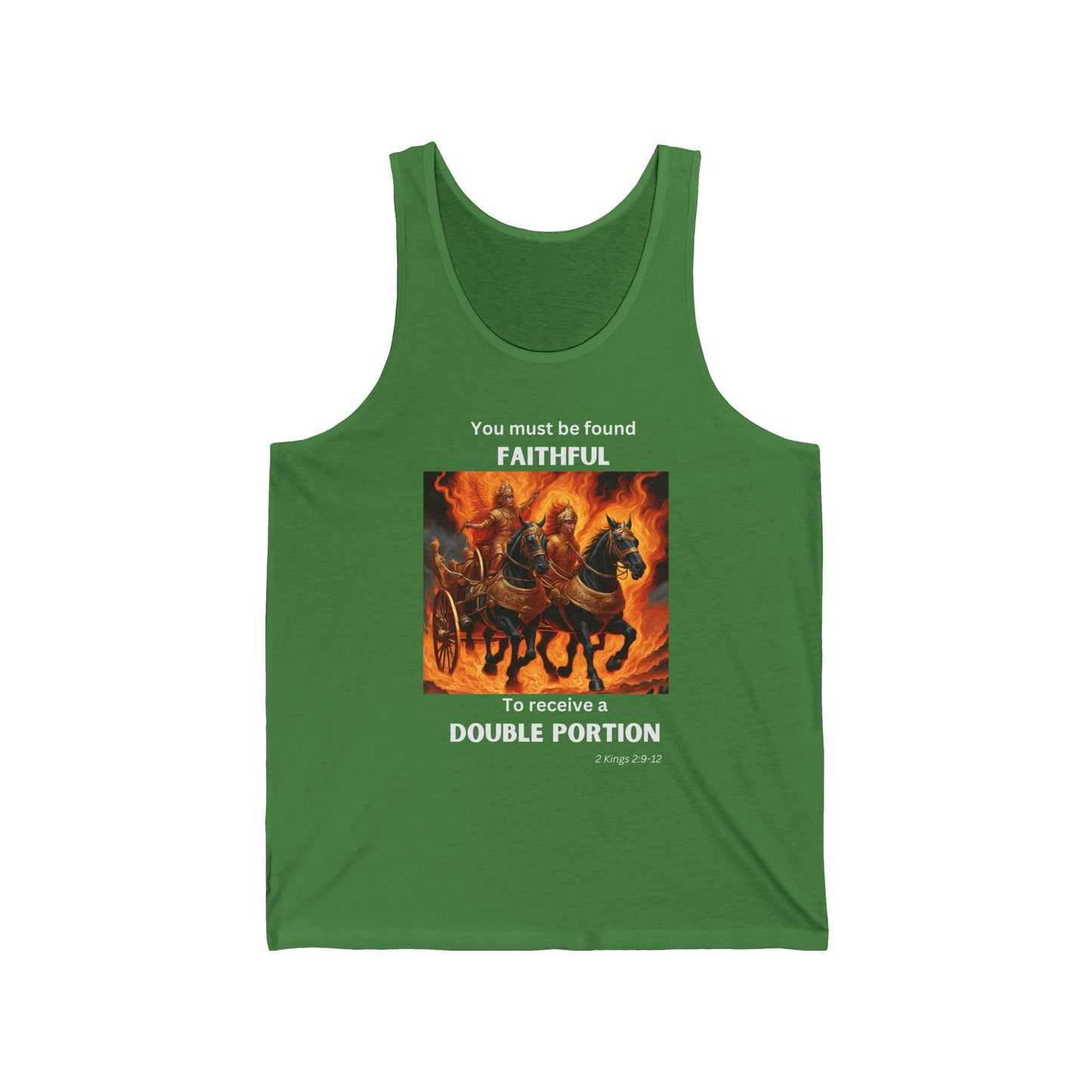 Unisex Jersey Tank - Double Portion - 2 Kings 2:9-12 (White Letters)