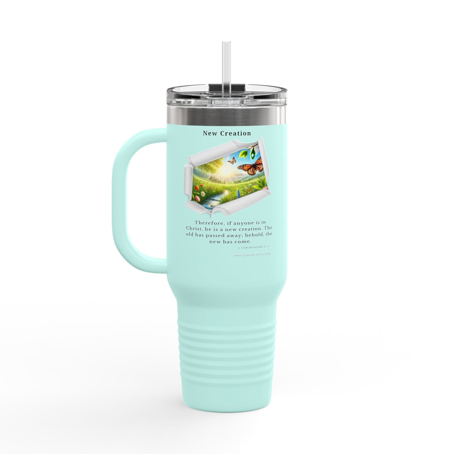 Insulated Travel Mug, 40oz - New Creation - 2 Corinthians 5:17