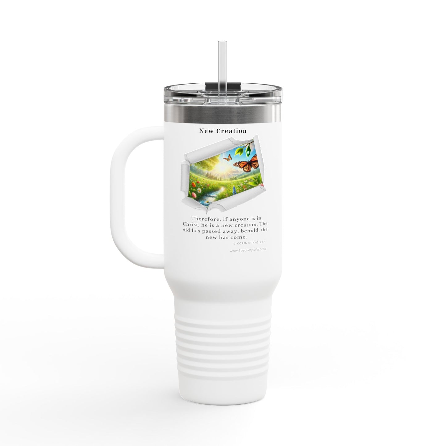 Insulated Travel Mug, 40oz - New Creation - 2 Corinthians 5:17